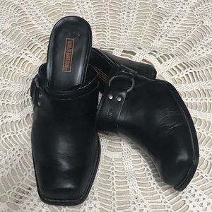 HARLEY DAVIDSON BLK LEATHER SLIP ON MULE CLOG 71/2